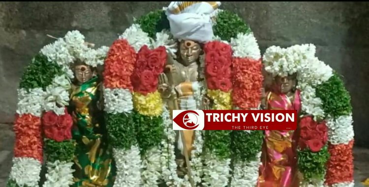 திருச்சி அருகே திருநாவுக்கரசரால் பாடல்பெற்ற அருள்மிகு எறும்பீஸ்வரர் ஆலயத்தில் முருகப்பெருமான், தெய்வானை திருக்கல்யாண வைபவம் - திரளான பக்தர்கள் வழிபாடு