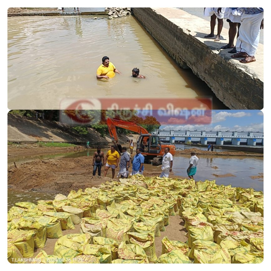 திருச்சி வாய்க்காலில் கழுத்தளவு நீரில் இறங்கி ஆய்வு செய்த எம்எல்ஏ