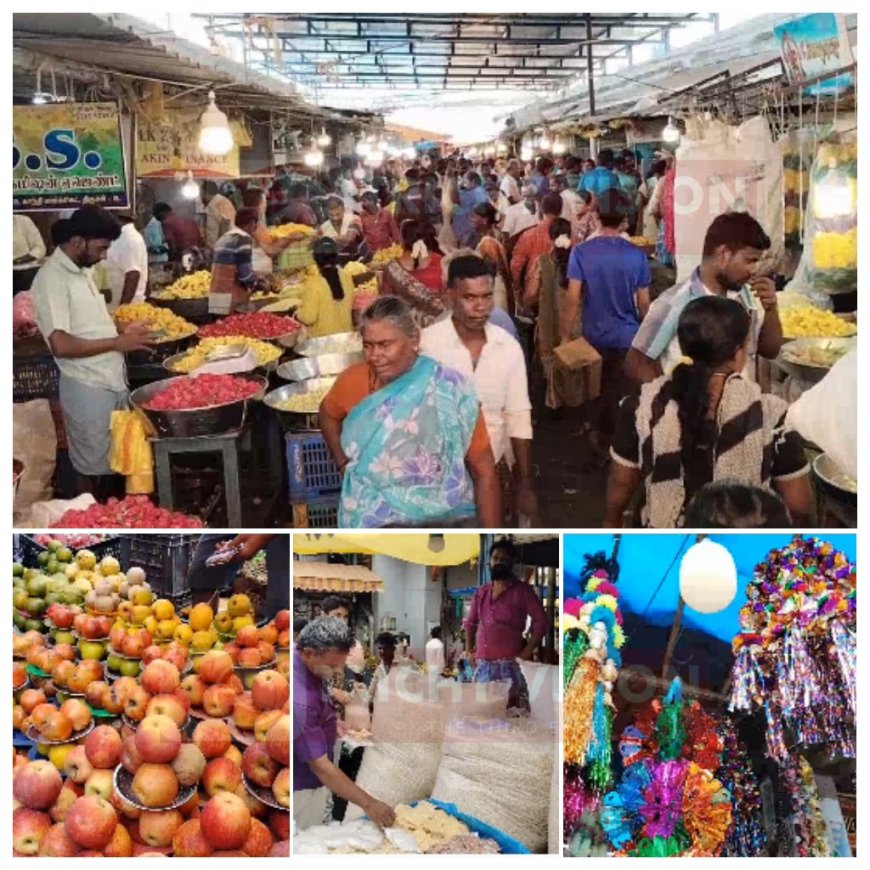 ஆயுத பூஜை பொருட்கள் விற்பனை ஜோர் -  காந்தி மார்க்கெட்டில் குவிந்த பொதுமக்கள்.