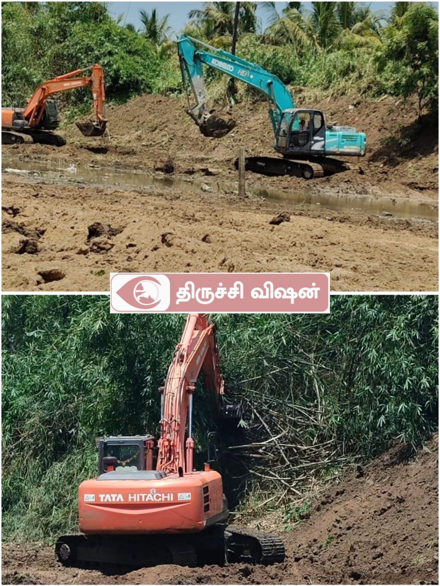 வெள்ள பெருக்கு அபாயத்தில் இருந்து விளைநிலங்களை பாதுகாக்கும் பணி -கூழையாற்றில் தூர் வாரும் பணி தீவிரம்