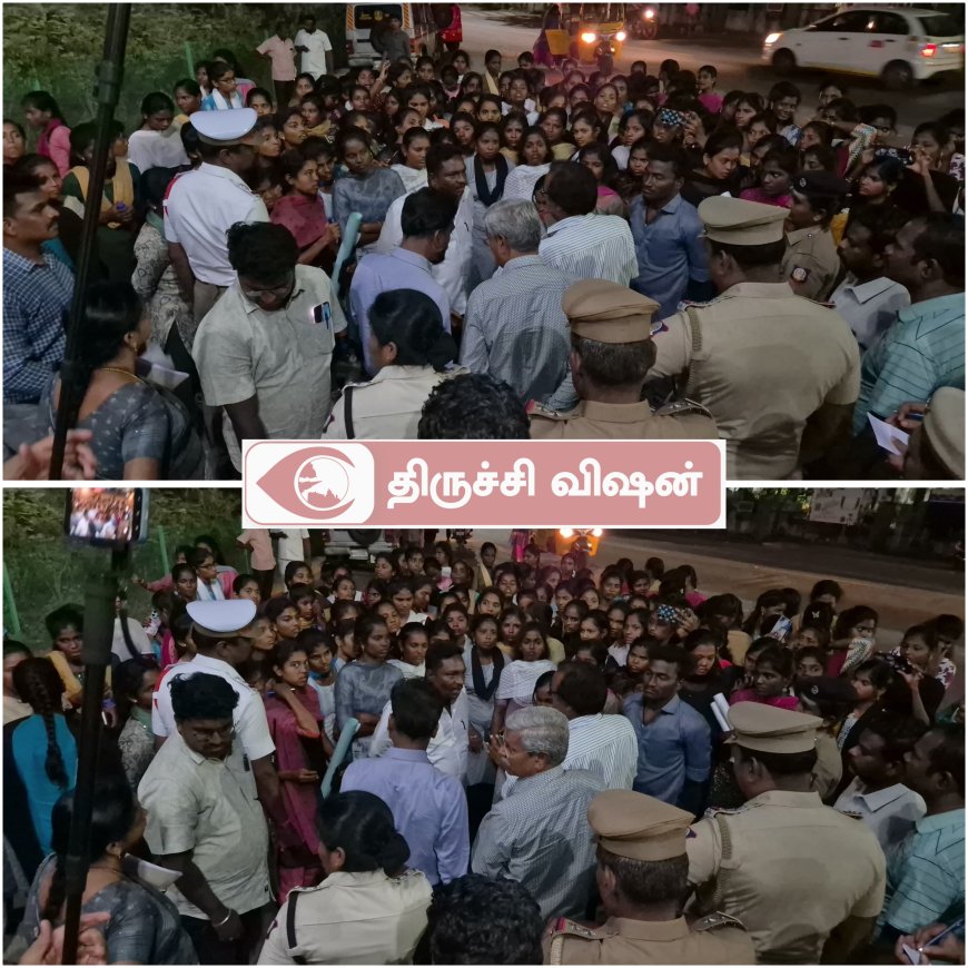 ஆதிதிராவிடர் நலவிடுதி மாணவிகள்  ஆட்சியர் அலுவலக வாயிலில் இரவில் போராட்டம்- அதிகாரிகளிடம் வாக்குவாதம்