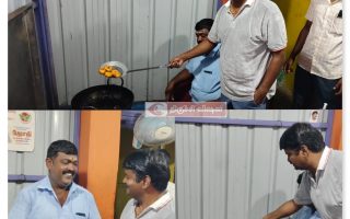 மழைநாளில் நிர்வாகிகளுக்கு வடை சுட்டு வழங்கிய முன்னாள் அமைச்சர் விஜயபாஸ்கர்