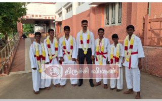 கராத்தேப் போட்டி வெற்றியாளர்களுக்கு திருவெறும்பூரில் உற்சாக வரவேற்பு