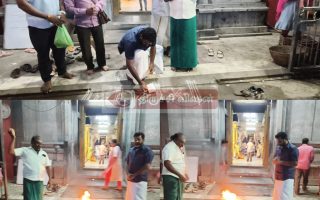 முருகனுக்கு தீபத் தடை: திருச்சியில் விஷ்வ ஹிந்து பரிஷத் சிதறுதேங்காய் உடைத்து போராட்டம்!