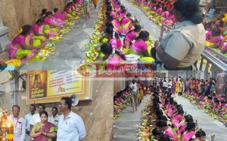 பௌர்ணமி திருவிளக்கு பூஜையில் ஆயிரக்கணக்கான பெண்கள் பங்கேற்பு!