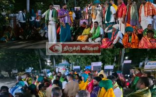 இரவில் கொட்டும் பனியில் சாலை நடுவே அமர்ந்து விவசாயிகள் தொடர் போராட்டம்