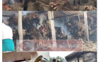 துவரங்குறிச்சி யாகபுரத்தில் வைக்கோல் குவியல் தீப்பற்றி எரிவு