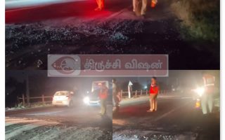 முத்தரசநல்லூரில் சாலையில் சிதறிய ஜல்லி கற்கள் அகற்றி விபத்து தவிர்த்த போலீசார்