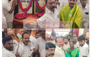 திருவெறும்பூர் தொகுதி வேட்பாளர் ப.குமாருக்கு திருச்சியில் உற்சாக வரவேற்பு