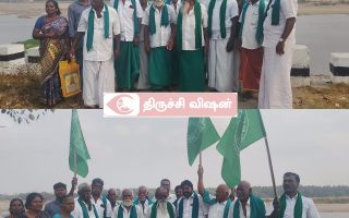 திருச்சியில் காவிரி ஆற்றில் இறங்கி விவசாயிகள் போராட்டம்: போலீசார் தடுத்து நிறுத்தியதால் பரபரப்பு