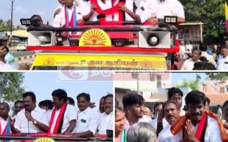 முசிறி தொகுதி திமுக வேட்பாளர் கருணைராஜா சுட்டெரிக்கும் வெயிலில் தீவிர வாக்குச் சேகரிப்பு