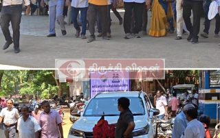 தேர்தல் பணியில் ஈடுபடும் அரசு ஊழியர்கள்-வாக்குப்பதிவு மையத்திற்குள் கூட்டமாக நுழைந்த திமுக வேட்பாளர் பரபரப்பு