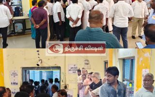 திருச்சியில் அமைச்சர் நேரு 30 நிமிடம் வாக்குச்சாவடி காத்திருப்பு -விவி பேட் எந்திரம் பழுது