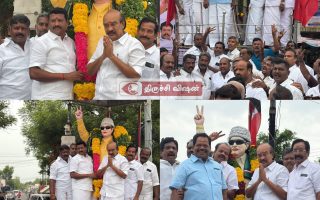 திருச்சி புறநகர் தெற்கு அதிமுக செயலாளராக ஆர்.மனோகரன் பொறுப்பேற்பு: எம்.ஜி.ஆர் சிலைக்கு மரியாதை!