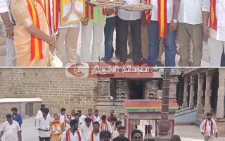 த வெ க தலைவர் விஜய் முதல்வர் பதவியேற்பு திருவெறும்பூர் எம்.எல்.ஏ நவல்பட்டு விஜி அமைச்சராக வேண்டி நெடுங்களநாதர் கோவிலில் சிறப்பு வழிபாடு