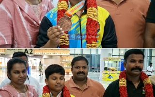 தேசிய கராத்தேயில் வெண்கலம் வென்ற திருச்சி மாணவன் ஜெரினுக்கு உற்சாக வரவேற்பு