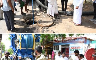 காஜாமலையில் சாக்கடை அடைப்பு பணி மேயர் அன்பழகன் ஆய்வு